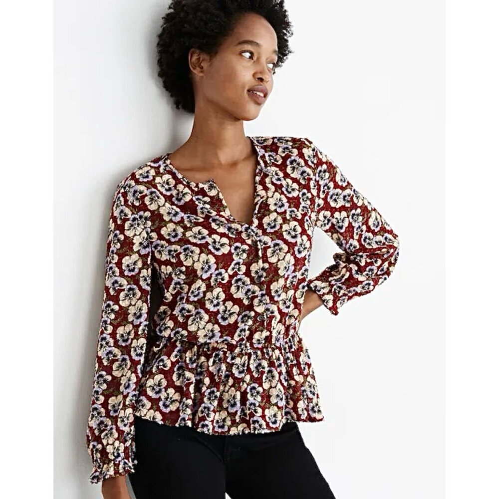 Madewell Drawstring Ruffle-Hem Top - Picture 2 of 7